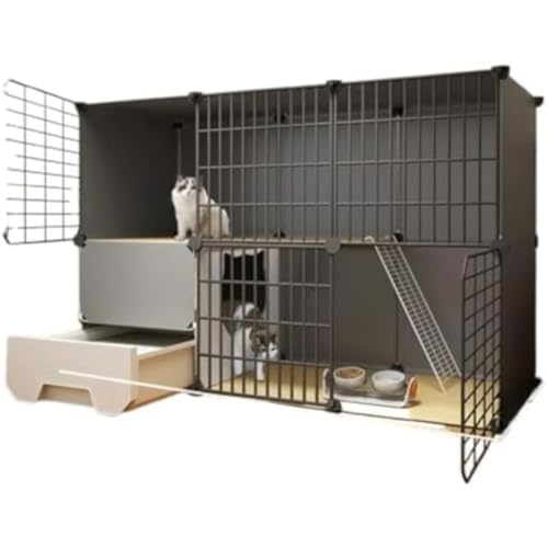 REENEWゲージ 猫、3段 ゲージ 猫、トイレ付き猫ケージ、猫ベビーサークル猫エンクロージャ小動物ケージ犬ケージ、1-3匹の猫に最適な運動場所 (2×3)