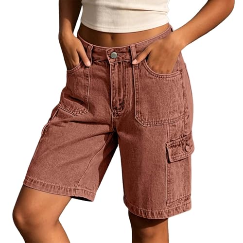 Short court femme cargo coton taille haute bermuda vintage travail décontracté
