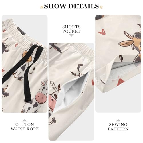 Cartoon Cows Love Pajama Bottom Shorts for Men Soft Casual Sleep Lounge Shorts with Pockets S-XXL4