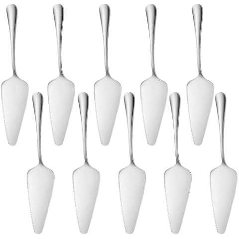 Ymeibe Stainless Steel Cake Server Pack of 10 Pie Holder Transfer Triangular Spade Spatula Serrated Edge for Pizza Cake Baking Safe in Dishwasher (Silver) Cover