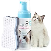 Mooncat Waterless Cat Shampoo and Brush Kit - No Rinse Foam Bath for Long Hair Cats - Grooming for Sensitive Skin, Detangling, Paraben-Free, pH Balanced - Licking Safe 5 oz