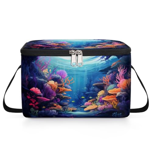 GzLeyigou Underwater World Seaweed Lunch Bags for Women Men 9 Cans, Hot & Cold Food Delivery Bag Insulated Grocery Bag Insulated Lunch Box Marine Coral Cooler Bag for Office Work Picnic Beach