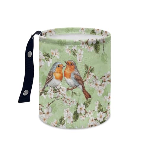 Image of Birds Flower Car Trash Can Foldable Hanging Portable Dustbin Bin for Back Seat, Front Console, Floor, or Hanging Headrest Waste Basket