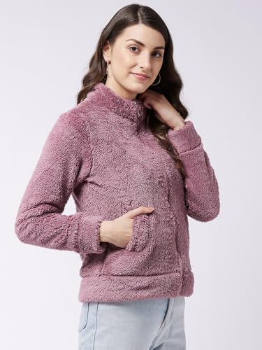 Image of Modeve Women Solid Full Sleeve Fur Standard Length Jacket For Winter
