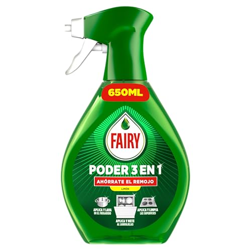 Fairy Poder Sin Remojo Limón Spray, de Pre-Tratamiento Para Vajilla Y Cocina, Eficaz Con El 100% De La Grasa, Antigrasa, Desengrasante, Limpieza Rápida Y Sin Esfuerzo, 650ml