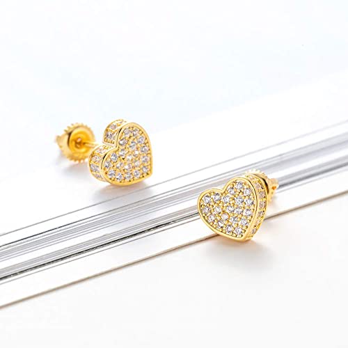 18k Gold Plated Heart Stud Earring For Women Earring Screw Back Iced Out Cubic Zirconia Micropave Fashion Jewelry SENTERIA2