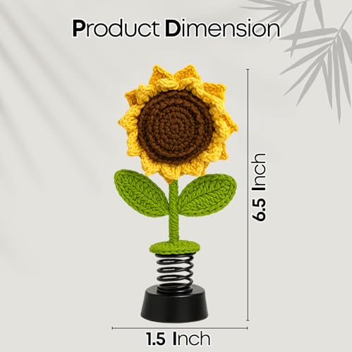 Image of Handmade Crochet Sunflower Double pattels Car Dashboard Decorations Gifts for Women, Cute Sun Flower Car Dashboard Decor, Smiley Face Mini Sunflower Spring Desk Decorations 1 PCS
