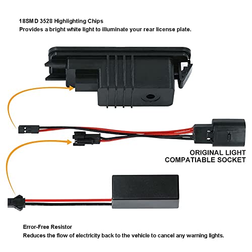 Gempro License Plate Light, Led License Plate Lamp Assembly For Volkswagen Vw Golf 4 5 6 Gti Cc Rabbit Eos Beetle Porsche Boxster Cayman Cayenne Carrera , Powered By 18Smd Xenon White Led Lights-2Pcs #TOP2
