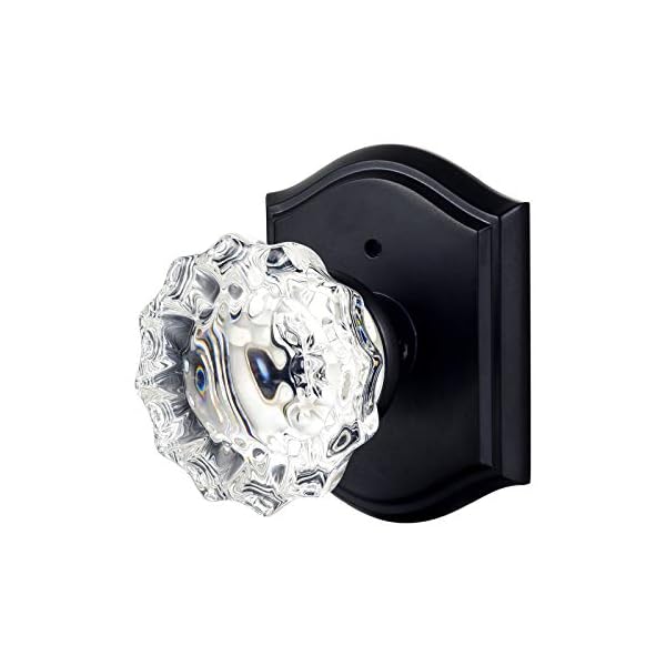CLCTK Glass Door Knobs Interior with Lock, Vintage Privacy Crystal Door Knobs for Bedroom Bathroom, Matte Black