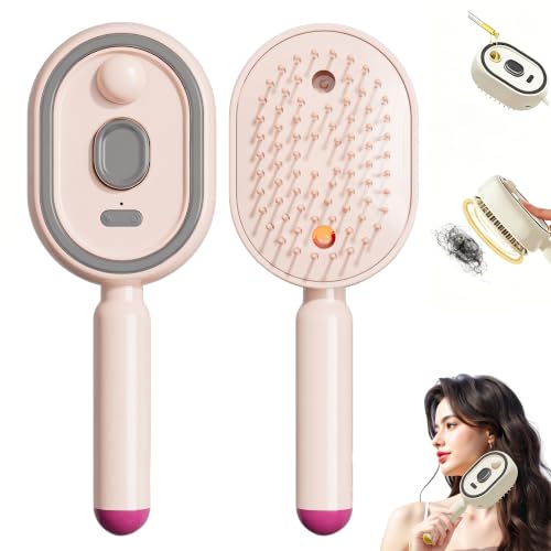 Electric Steam Brush for Hair 3 in 1 Anti-Static Detangling Comb & Air Cushion Massage Rechargeable Hair Straightener with Spray Portable Cordless Tool Smoothing Styling & Frizz Control Pink