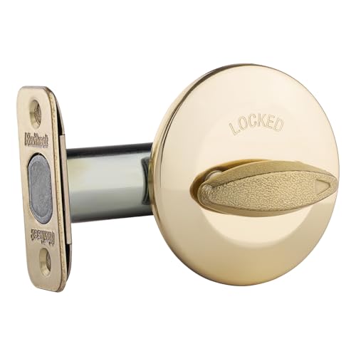 Kwikset 663 Deadbolt Unkeyed Deadbolt Lock Polished Brass Round Interior Turn Piece for Front Entry Door with Latch and Adapter No Exterior Assembly