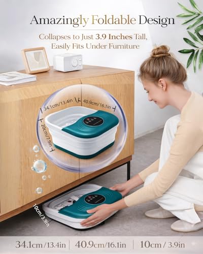 Image of SPA4PIEDS Collapsible Heated Foot Spa Bath with Bubble, Foot Soaking Tub Featuring 8 Shiatsu Rollers Pumice Stone and Built-in Timer for Foot Relaxation, Self Care Gift for Mom,Dad,Parents(Green)