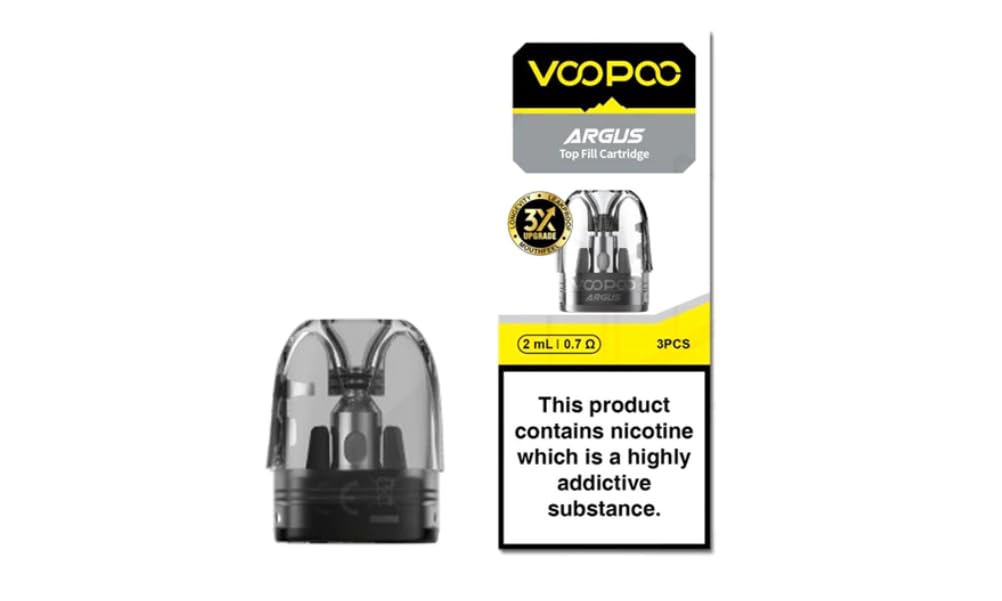 VOOPOO ARGUS Top Fill Cartridge PODs 0.7 Ohm [Pack of 3] - Built in Coil, 2mL Capacity, Run Freebase and Nic Salts, Replacement Pod For ARGUSP2/G2/G2Mini, No Nicotine No Liquid