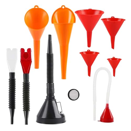 NANASUGUR 10 Stück Auto Trichter Set, Einfülltrichter Kfz Trichter Set, Biertrichter Groß Öltrichter Kunststofftrichter Mit Langem Hals, Universal für Werkstatt Küche Öl Saufen Benzin
