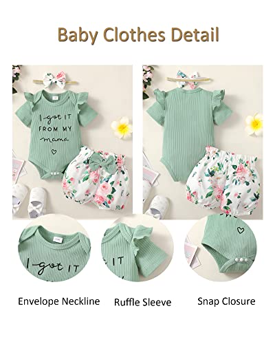 Toddler Baby Girl Clothes Infant Outfits Floral Short Sleeve Romper Green Short Set Summer Baby Girl Clohtes 12-18 Months #TOP1