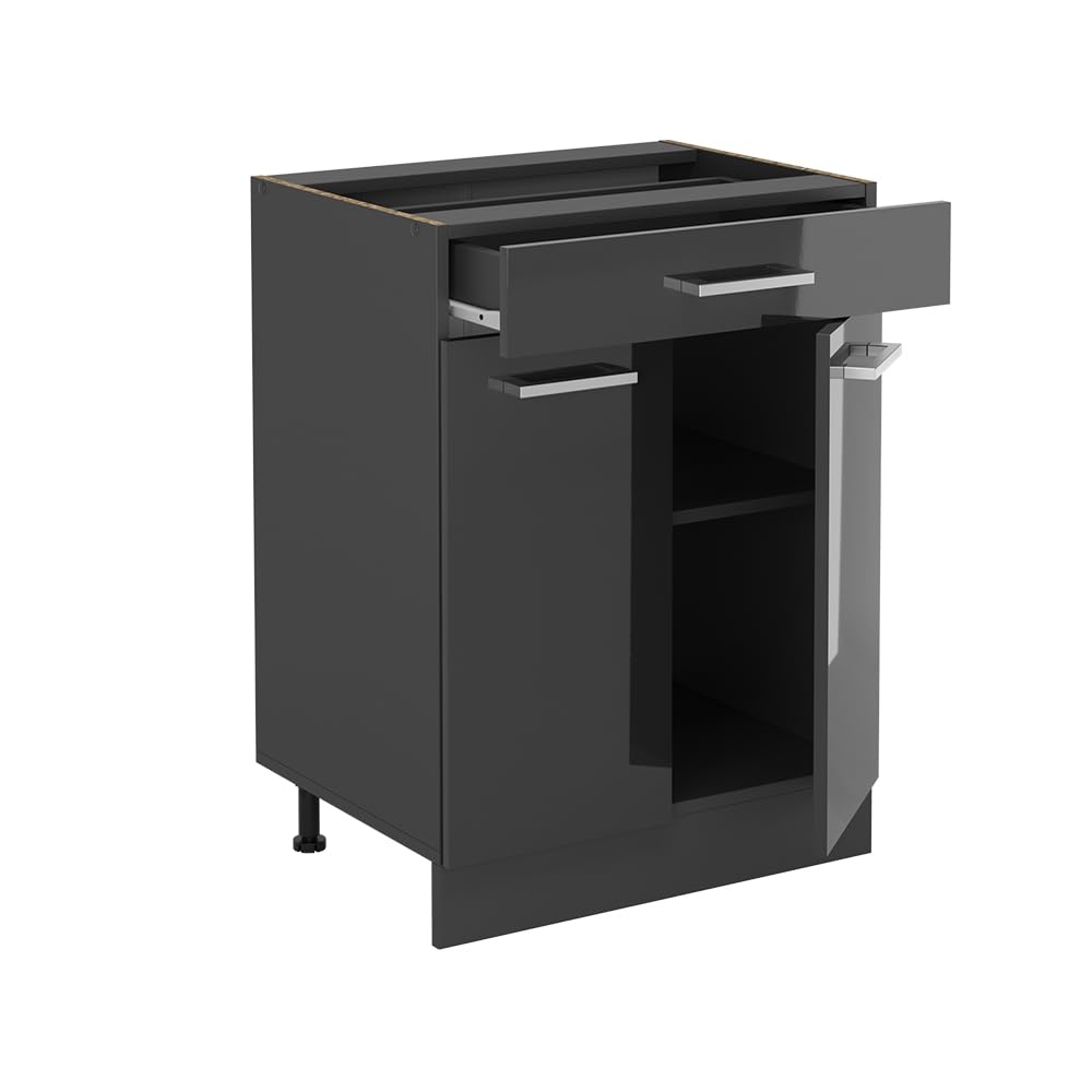 Vicco Szafka dolna do kuchni "R-Line", Antracyt wysoki połysk, 60 cm | z szufladą, bez blatu roboczego, pour une combinaison libre au sein de systèmes de cuisine modulaires
