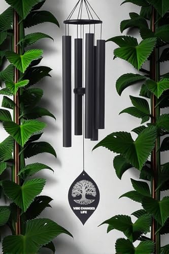 Image of Paradigm Pictures 30.5 inch Big Wind Chimes for Home Balcony Positive Energy- Positive Energy Items (Black 6 Pipe Wind Chime) (Full Black)