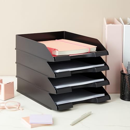 Stockroom Plus Letter Tray - Stackable Desk Organizer Trays - Desktop File Organizer - Mail & Document Storage - Pack of 4, Black, 10 x 13.5 x 2.5 in by Stockroom Plus - Image 3