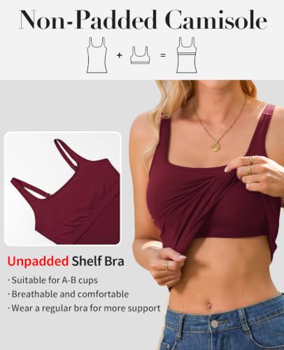 Image of V FOR CITY Women's Cotton Tank Top with Unpadded Shelf Bra Adjustable Wide Strap Camisole Summer Basic Udershirts