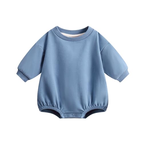 Image of Bafeicao Baby Boy Girl Sweatshirt Romper Organic Cotton Solid Color Long Sleeve Bubble Romper Oversized Warm Fall Winter