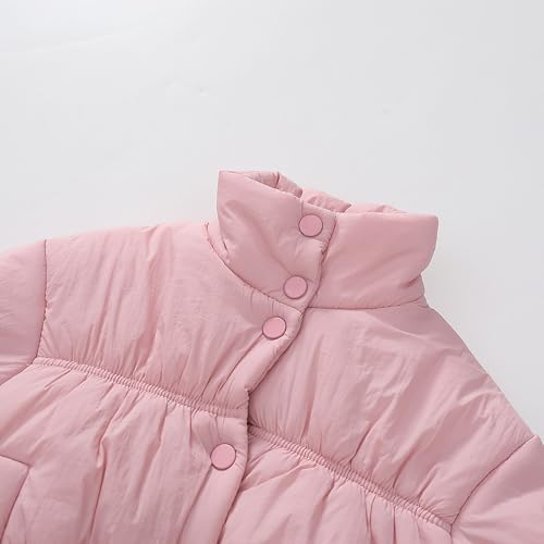 BILIKEYU Toddler Little Girls Puffer Jacket Smocked Long Sleeve Stand Collar Buttons Down Lightweight Winter3
