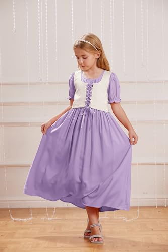 Scarlet Darkness Girl Renaissance Dress Short Puff Sleeve Long Dresses Flower Girl Dress Size 7-142