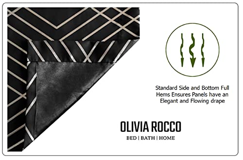 Olivia Rocco Geo Blackout Eyelet Curtains Metallic Printed Thermal Insulated Ring Top Black Out Curtain Pair Room Darkening Window Treatment For Living And Bedroom, Black 55 x 54