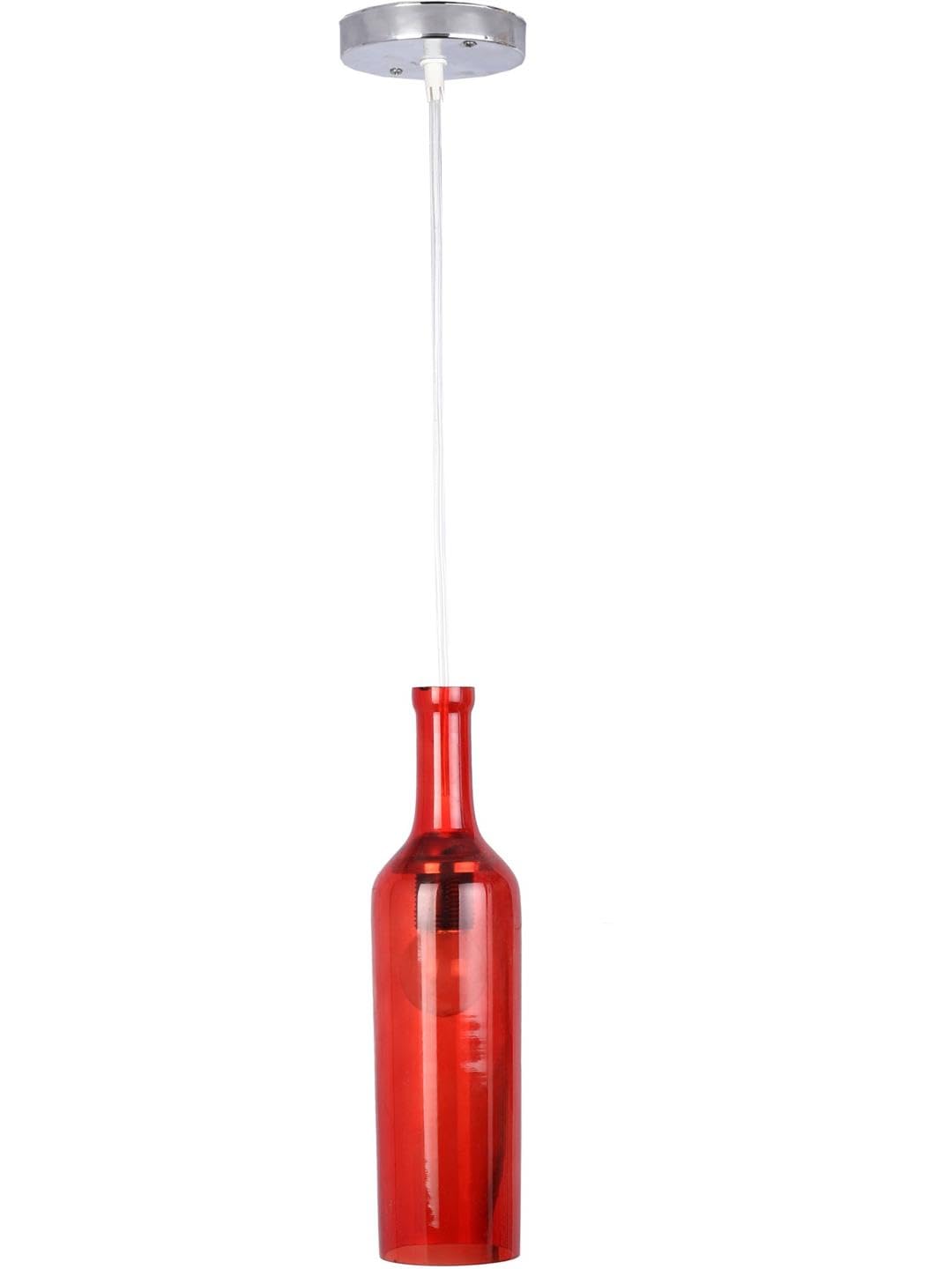 Somil Bottle-Shaped Pendant Ceiling Light, Hanging Lamp with Red Glass Shade, Led Compatible, Perfect for Indoor Lighting. Dia- 7 X 7 X 94.5 Cm-image-44