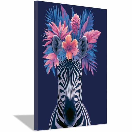 Peinture zèbre fleur tropicale multicolore encadrée PUQAAEO 40x60cm