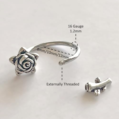 16G Rose Flower Lip Rings Surgical Steel Snake Bite Jewelry for Snake Bites Piecing, Horseshoe Labret Jewelry for Lip Piercing, 16 Gauge3
