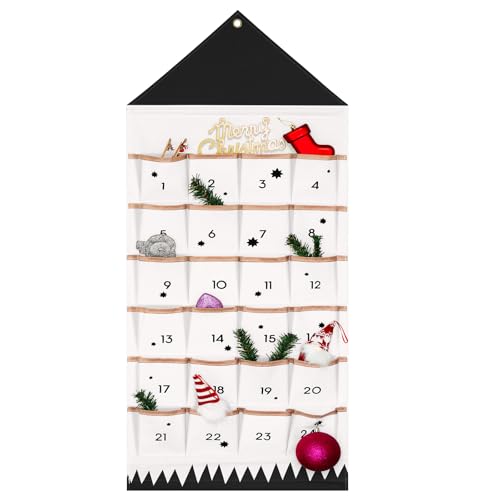 ZuoLan Advent Calendar to Fill Christmas Calendar Fillable, 24 Pockets Fabric Christmas Calendar for Hanging Christmas Ornaments (Black)