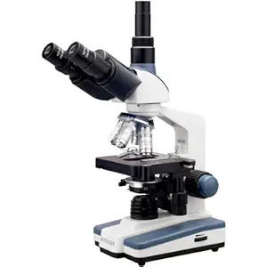 AmScope T120C Professional Siedentopf Trinocular Compound Microscope, 40X-2500X Magnification, WF10x and WF25x Eyepieces, Brightfield, LED Illumination, Abbe Condenser with Iris Diaphragm
