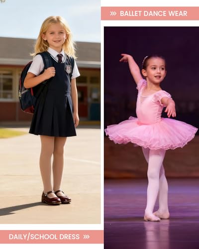 Image of Century Star 2 Pack Girls Soft Footed Ballet Toddler Tights | 90% nylon & 10% spandex for stretchy comfort. Suitable for school, playground, and cozy daily wear.