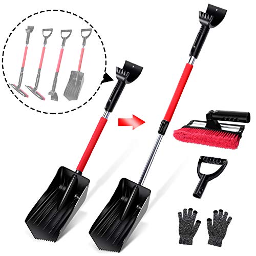 Topmart 5 in 1 Car Snow Brush Kit,Snow Shovel Set with Removable Snow Brush and Ice Scraper,Emergency Snow Removal Car Set,Extendable Telescopic Pole 21.5\"-31.5\",for Car,Camping,Garden
