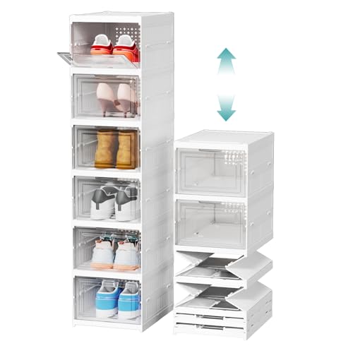 Heikoeco® Boite a Chaussure Transparente, Pliable, Boite Chaussures Empilables, Pas d'Installation Nécessaire, Boite Rangement Chaussures, Convient Jusqu’à la Pointure 46 (6 Étages)