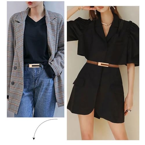 Image of Fapiwen Skinny Belts For Women, 2 Pcs, Black And Brown | Adjustable PU Leather Waist Belts With Gold-Tone Buckles For Jeans, Dresses, Workwear And Formal Outfits