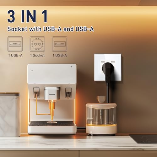 BSEED USB Steckdose Wei&szlig; Schuko Steckdose mit USB Anschluss (Max. 2.1A) Unterputz Steckdose Glas Schutzkontakt-Steckdose Ladeger&auml;t f&uuml;r Handys, Laptops etc