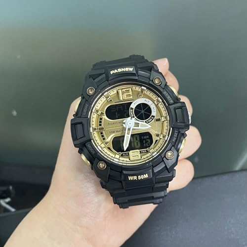 Image of PASNEW Boys' Watches - Dual Display, Large Dial Sport Watch, Black Outdoor Watch for Boys & Teens - Waterproof