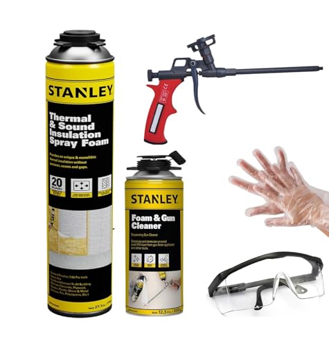 STANLEY Supercoat Spray Foam Insulation Kit - Closed Cell Spray Foam Covers Up to 20 Sq.Ft. - Including Gun, Cleaner - 27.1 oz, 1 Pack