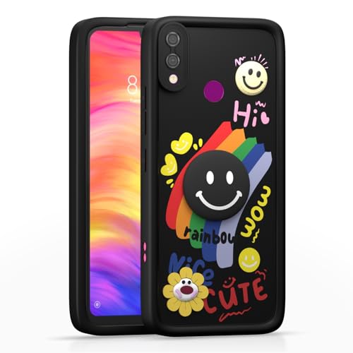 Image of Pikkme Back Cover for Redmi Note 7 / Note 7 Pro /Note 7s | Soft Silicone| Cute Rainbow Smile & 3D Cartoon Flower Design | Shockproof Raised Camera Protection Bumper Case (Black)
