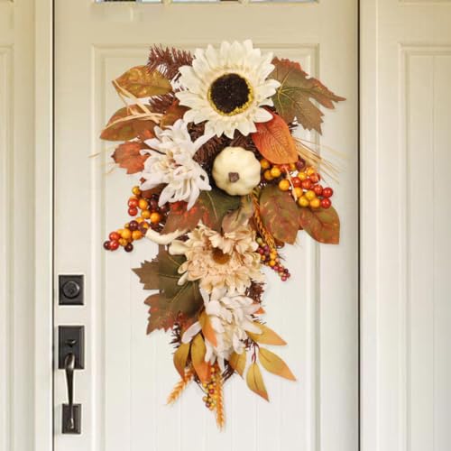 Coronas otoñales decorativas artificiales con bayas para puertas y hogar 4