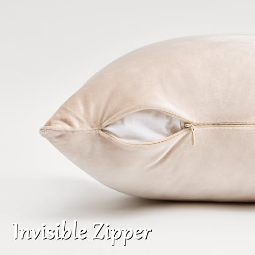 Image of GIGIZAZA Decor Throw Couch Pillow Covers,Khaki Champange Sofa Cushion Pillow Covers,Velvet Pillow Cases 24 x 24inch