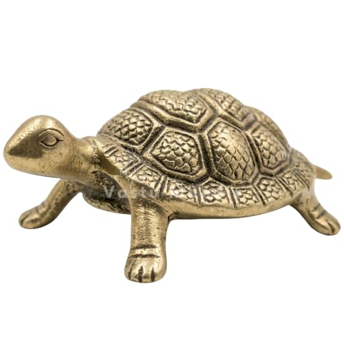 Image of Brass Turtle Figurine, Decorative Golden Metal Sculpture, Traditional Home Decor, 4 Inch Handcrafted Art Piece