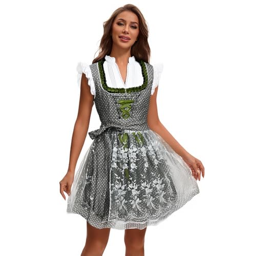 Robe dirndl midi traditionnelle chic ensemble complet avec élégant tablier en dentelle