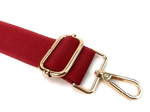 Image of Red Purse Strap with Light Gold Hardware 1-1 /2 Inch Wide Solid Color Replacement Crossbody Guitar Style Shoulder Strap for Handbags Totes
