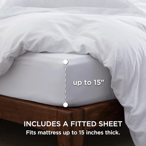 Image of Bedsure Duvet Cover Full Size with Fitted Sheet - 4 Pieces Prewashed Polyester Soft Bedding Set, Includes 1 Duvet Cover 80x90 Inches with Zipper Closure, 2 Pillow Shams, 1 Fitted Sheet, Bright White