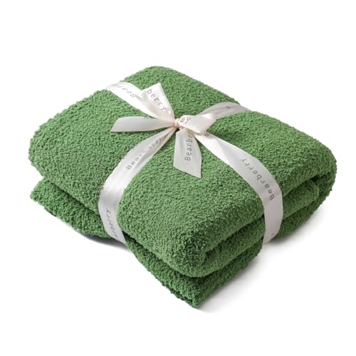 bearberry Knit Throw Blanket 53x71 Green Super Soft Plush for Couch