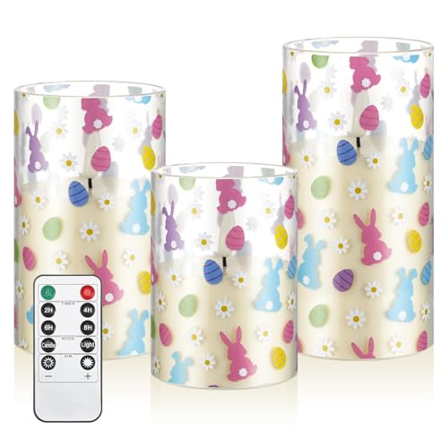 Image of Tujoe 3 Pcs Easter Flameless Candles LED Battery Pillar Candles Set Battery Operated Flickering Gifts with Remote Easter Decorations for Holiday