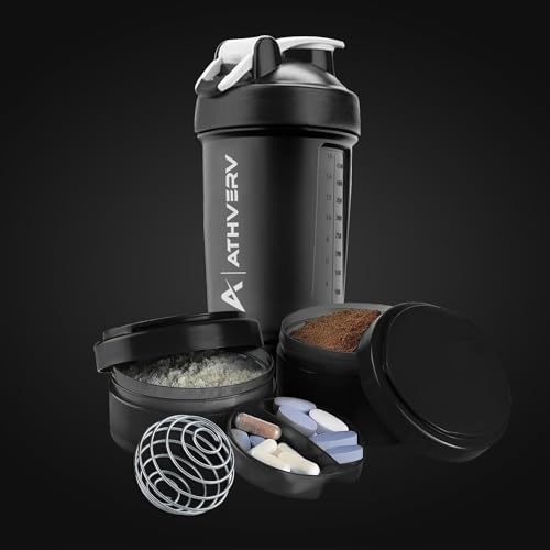 Image of Plastic Pro Gym Shaker Bottle, Protein Shaker With 2 Storage Compartment, Pill Tray & Blender Ball, Black, 550 Ml