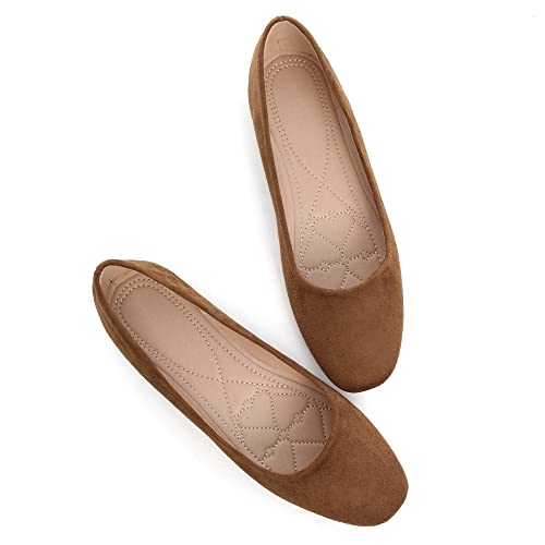 Image of ChaiRong Zhou Women Square Toe Ballets Flats Comfort Slip On Walking Shoes for Driving